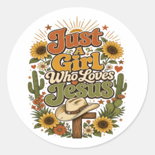 Just A Girl Who Loves Jesus Groovy Cowgirl Decal Classic Round Sticker