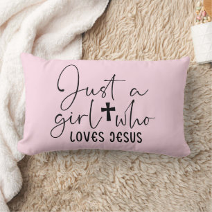 Just A Girl Who Loves Jesus Personalised Pink Lumbar Cushion