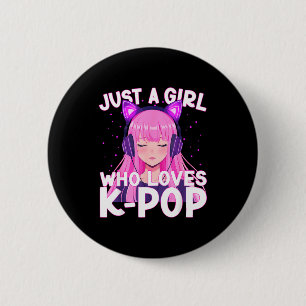 Just A Girl Who Loves K-p Korean Cute Listening Kp 6 Cm Round Badge