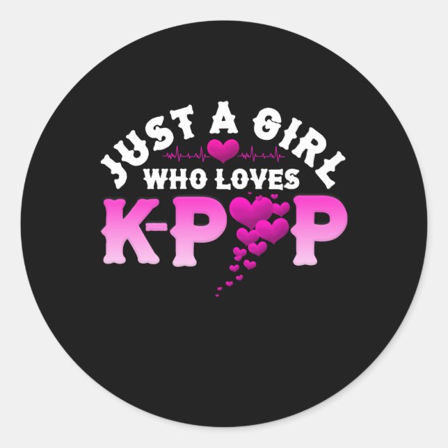 Just A Girl Who Loves K-Pop Finger Heart KPop Classic Round Sticker (Front)