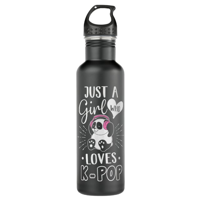 Just A Girl Who Loves K-Pop Panda KPop Merchandis 710 Ml Water Bottle (Front)