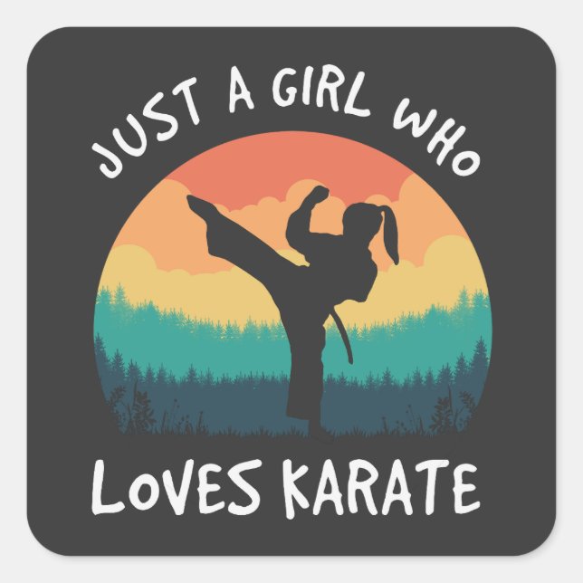 Just a Girl Who Loves Karate - Retro Karate Girl Square Sticker (Front)