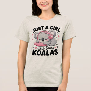 Just a Girl Who Loves Koalas Sleepy Pink Headphone Tri-Blend Shirt