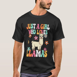 Just A Girl Who Loves Llamas Cute Groovy Llama Kid T-Shirt