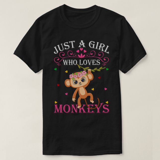 Just A Girl Who Loves Monkeys Cute Monkey Lover Ki T-Shirt (Design Front)