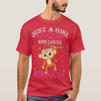 Just A Girl Who Loves Monkeys Cute Monkey Lover Ki T-Shirt