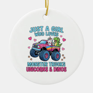 Just a Girl Who Loves Monster Trucks and unicorns Ceramic Tree Decoration