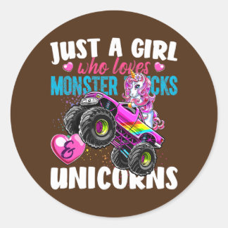 Just a Girl Who Loves Monster Trucks Gift Classic Round Sticker