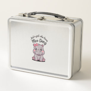 Just A Girl Who Loves Moo Deng Baby Hippos Tank To Metal Lunch Box