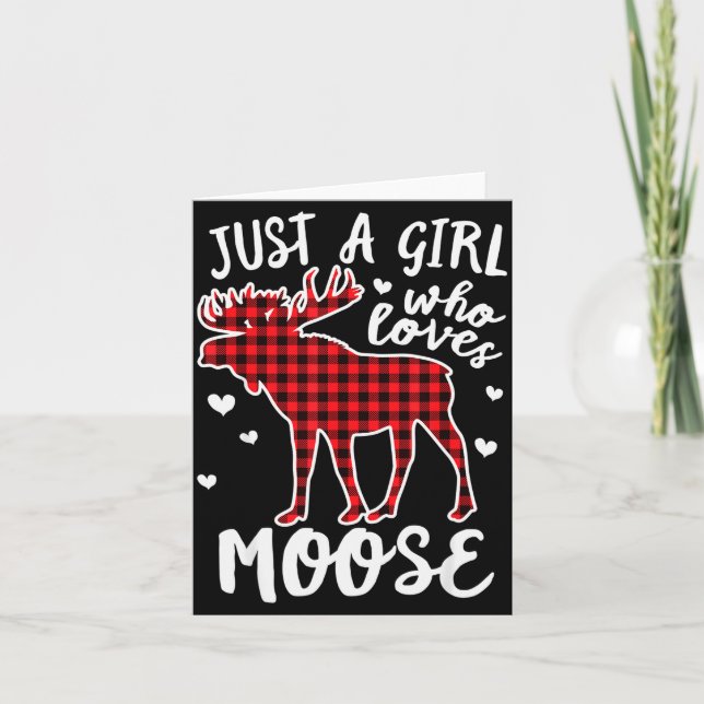Just A Girl Who Loves Moose Buffalo Plaid Christma Card (Front)