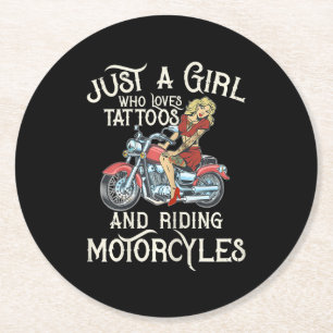 Just A Girl Who Loves Motorcycles Funny Art Gift.p Round Paper Coaster