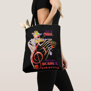 JUST A GIRL WHO LOVES MUSIC AND STILETTOS TOTE BAG