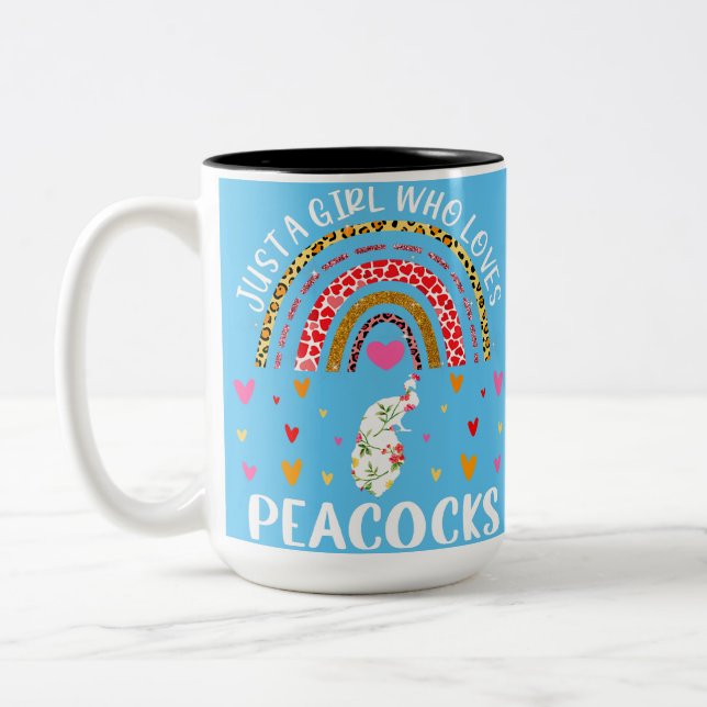 Just A Girl Who Loves Peacocks Rainbow Peacock Lov Two-Tone Coffee Mug (Left)