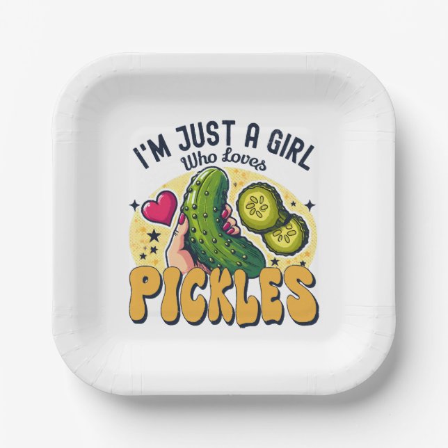 Just A Girl Who Loves Pickles - Funny Vegan Paper Plate (Front)