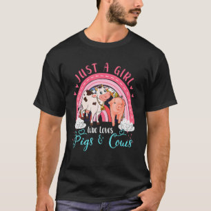 Just A Girl Who Loves Pigs And Cows Cute Rainbow F T-Shirt