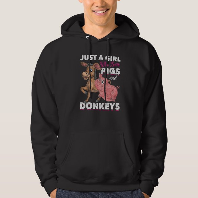Just A Girl Who Loves Pigs And Donkeys Farm Animal Hoodie (Front)