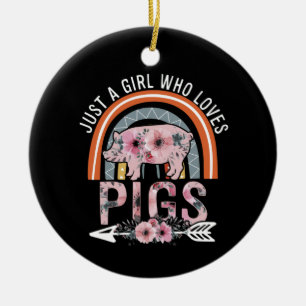 Just A Girl Who Loves Pigs Boho Rainbow Ceramic Tree Decoration