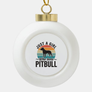 Just a Girl Who Loves Pitbull Vintage Dog Design_1 Ceramic Ball Christmas Ornament