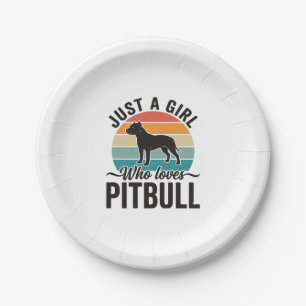Just a Girl Who Loves Pitbull Vintage Dog Design_1 Paper Plate