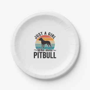 Just a Girl Who Loves Pitbull Vintage Dog Design_1 Paper Plate