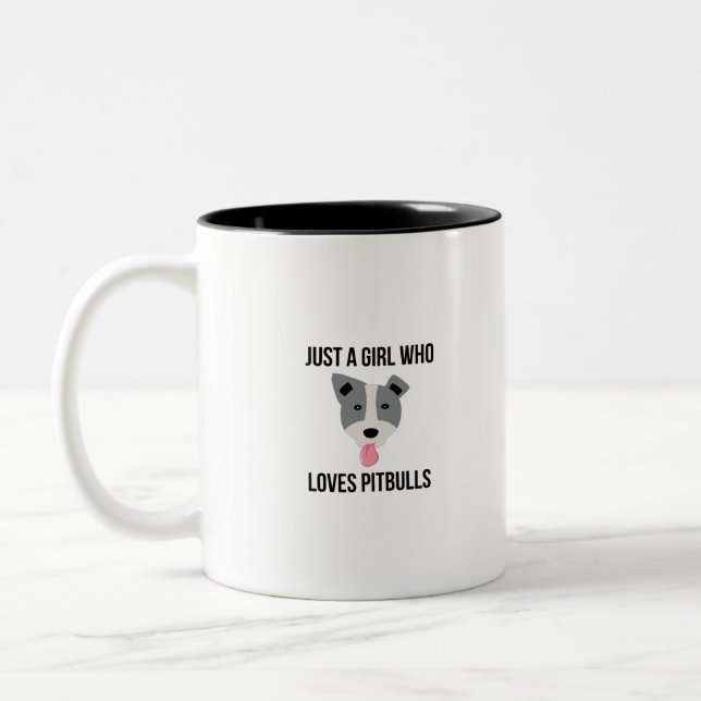 Just A Girl Who Loves Pitbulls Funny Pitbull Two-Tone Coffee Mug (Left)