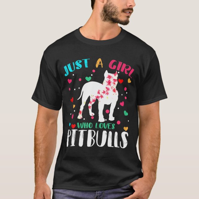 Just A Girl Who Loves Pitbulls Silhouette Flower T T-Shirt (Front)