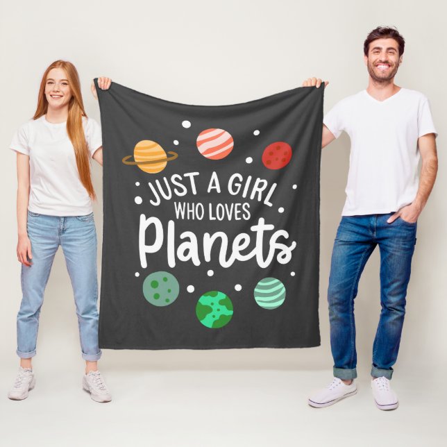 Just A Girl Who Loves Planets Outer Space Fleece Blanket (In Situ)