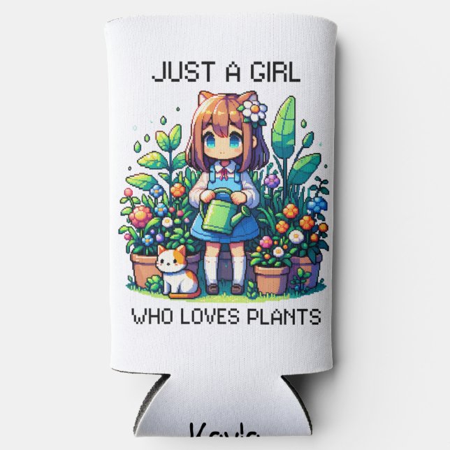 Just a Girl Who Loves Plants Personalised Seltzer Can Cooler (Front)