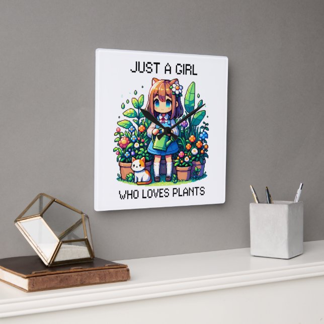 Just a Girl Who Loves Plants Square Wall Clock (Office)