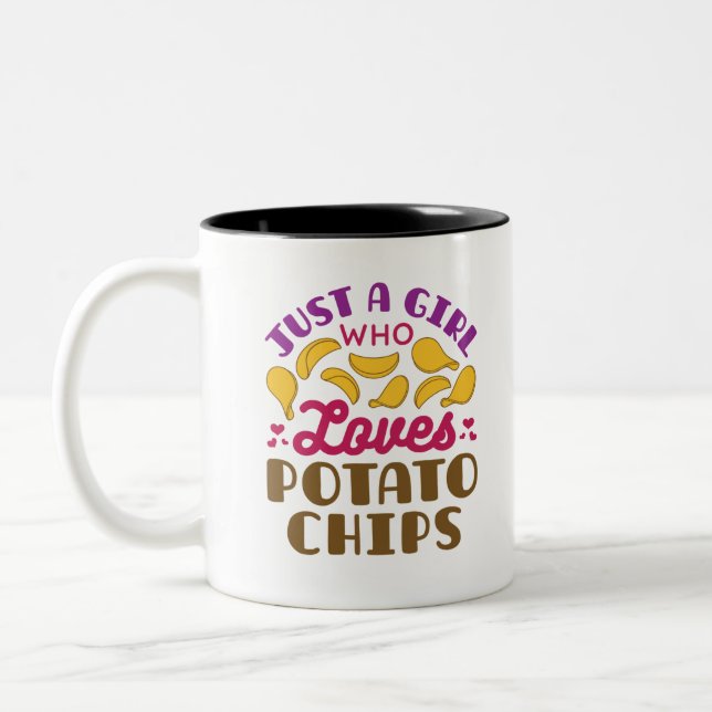 Just a Girl Who Loves Potato Chips Snack Food Two-Tone Coffee Mug (Left)