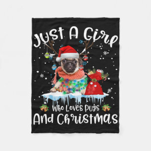 Just A Girl Who Loves Pug And Christmas Ugly  Fleece Blanket