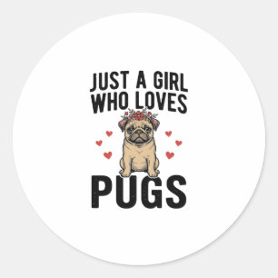 Just A Girl Who Loves Pugs Vintage Dog Shirt Desig Classic Round Sticker