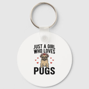 Just A Girl Who Loves Pugs Vintage Dog Shirt Desig Key Ring