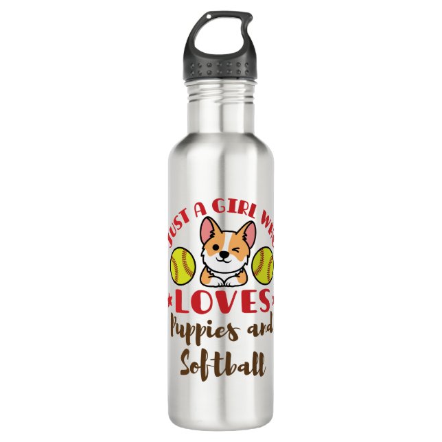 Just a Girl Who Loves Puppies and Softball 710 Ml Water Bottle (Front)