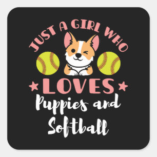 Just a Girl Who Loves Puppies and Softball Square Sticker