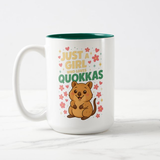Just a Girl Who Loves Quokkas  Cute Smiling Quokka Two-Tone Coffee Mug (Left)