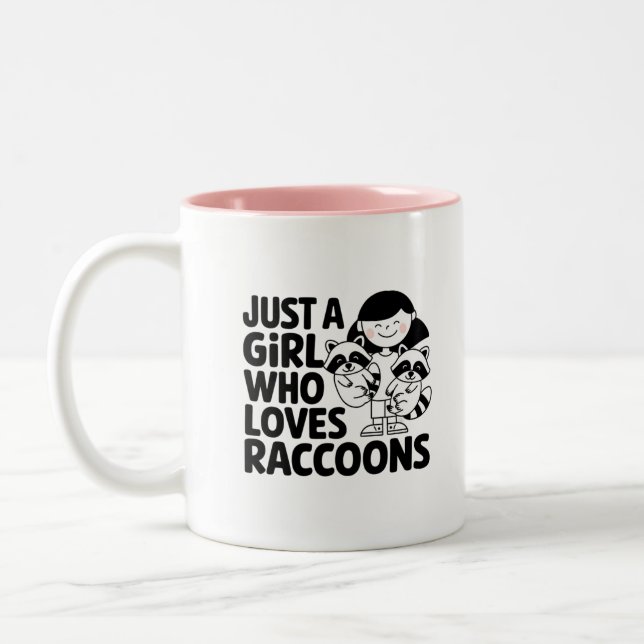 Just a Girl Who Loves Raccoons cute & funny design Two-Tone Coffee Mug (Left)