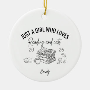 Just a Girl Who Loves Reading and Cats, Cat Lover  Ceramic Tree Decoration