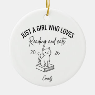 Just a Girl Who Loves Reading and Cats, Cat Lover  Ceramic Tree Decoration