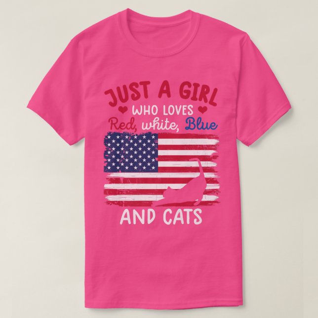 just a girl who loves red white blue cat shirt for (Design Front)