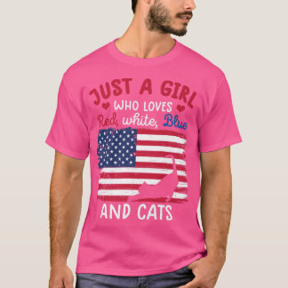 just a girl who loves red white blue cat shirt for