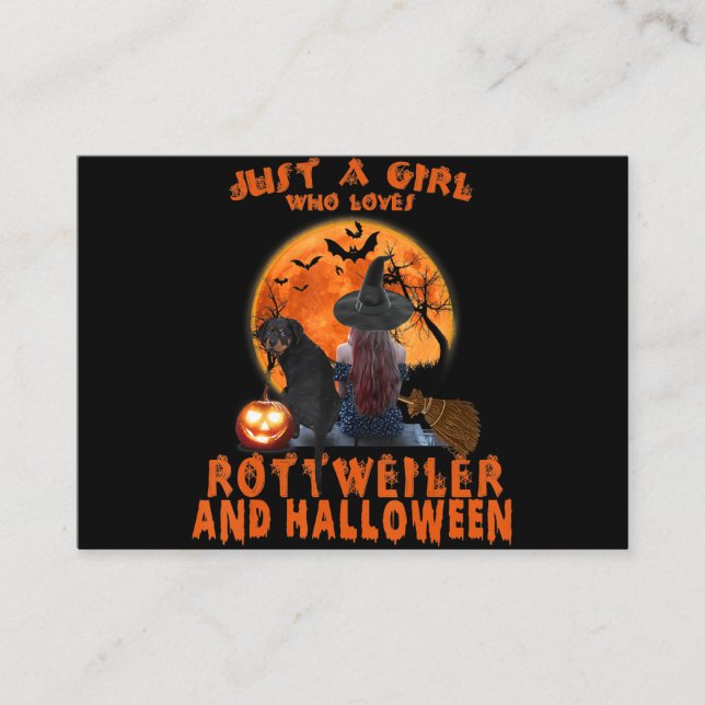 Just A Girl Who Loves Rottweiler Dog And Halloween Business Card (Front)