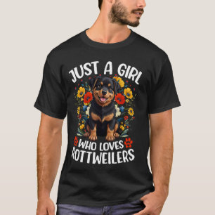 Just A Girl Who Loves Rottweilers Aesthetic Flower T-Shirt