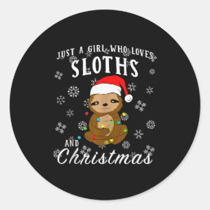 Just A Girl Who Loves Sloths &amp; Christmas Funny Classic Round Sticker