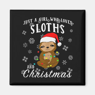 Just A Girl Who Loves Sloths &amp; Christmas Funny Magnet