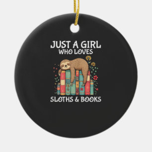 Just A Girl Who Loves Sloths and Books Cute Sloth  Ceramic Tree Decoration