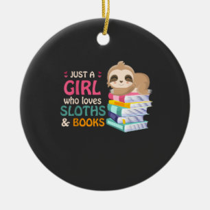 Just A Girl Who Loves Sloths And Books Sloth T-Shi Ceramic Tree Decoration