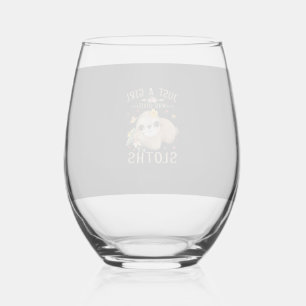 Just A Girl Who Loves Sloths Cute Sloth Lover Girl Stemless Wine Glass