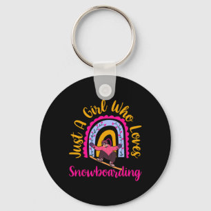 Just A Girl Who Loves Snowboarding Boho Rainbow De Key Ring