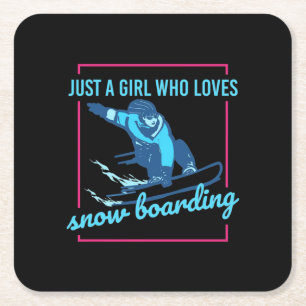 Just A Girl Who Loves Snowboarding Square Paper Coaster